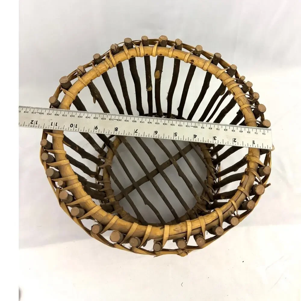 VTG Primitive Pine Tree Branch Gathering Basket Rustic‎ Wooden Bowl 11.5